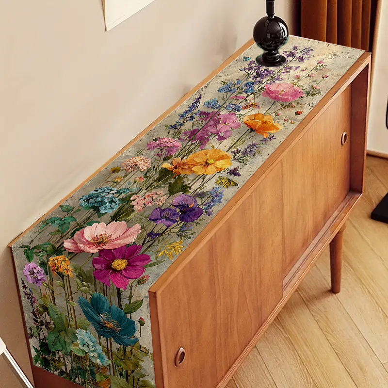 Linen Table Runner - Elegancki kwiatowy bieżnik na stół, idealny