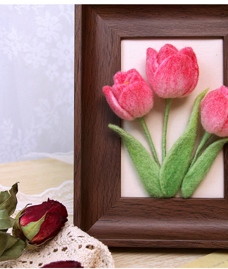 Home Decor Tulip - DIY KitWool felt Pink Handmade Tulipan