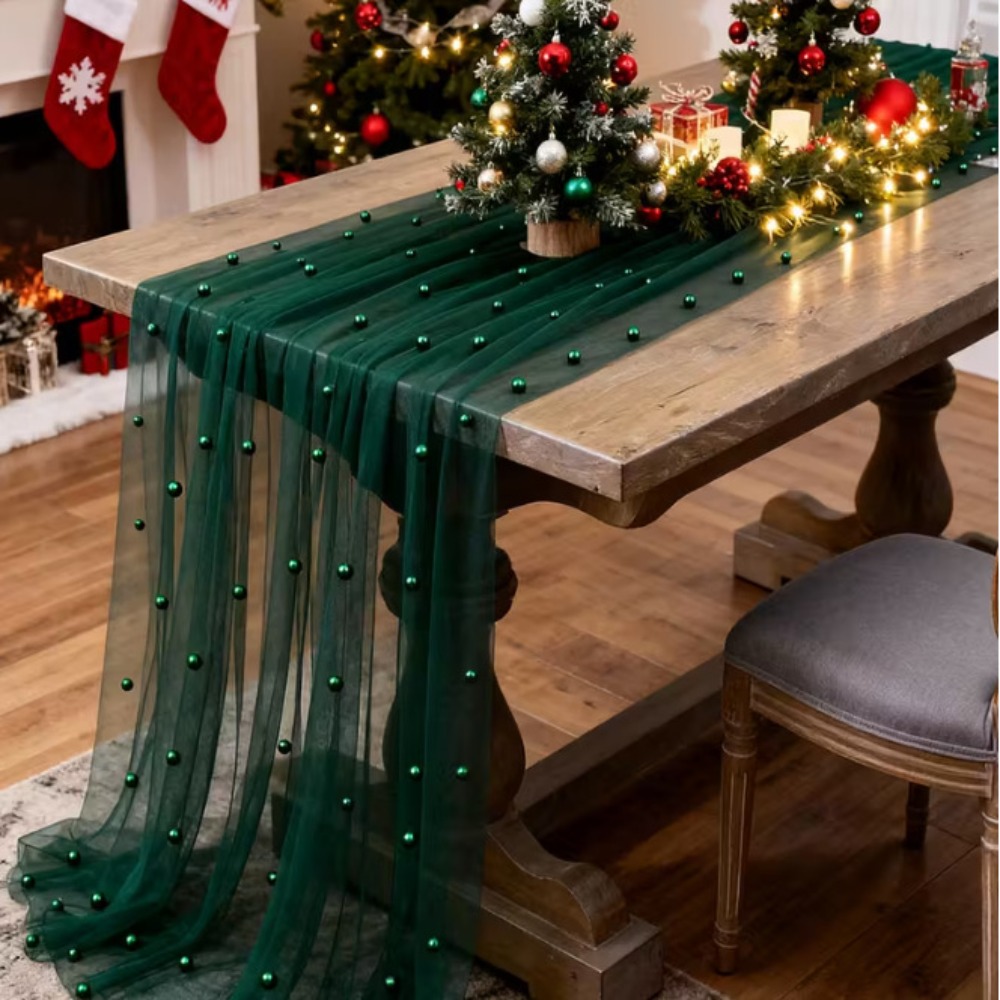 Linen Table Runner - Romantyczna, luksusowa bieżnica na stół weselny,