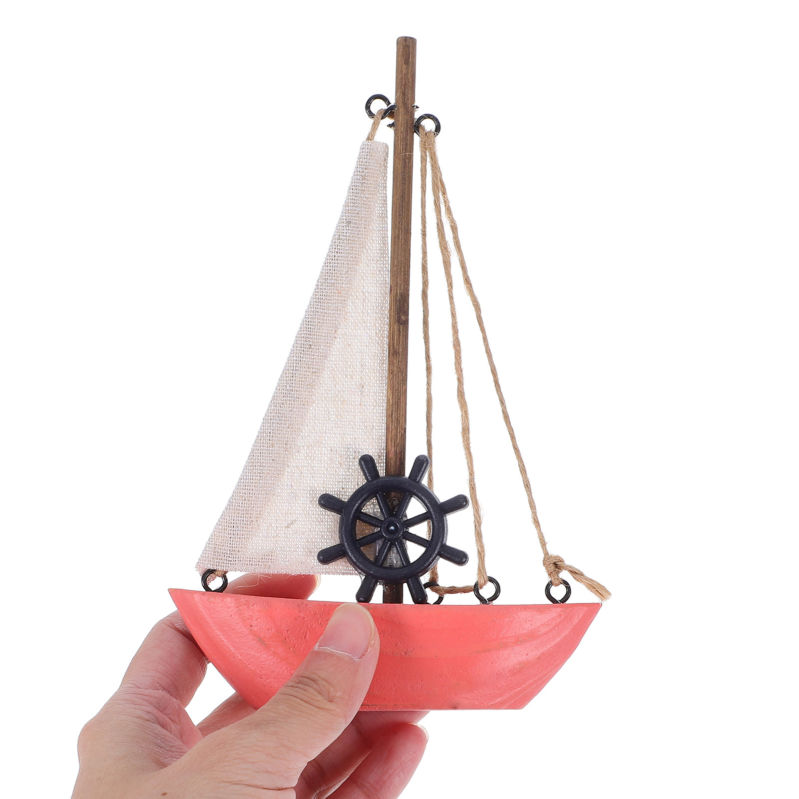 Home Decor Nautical - Drewniana Miniaturowa Żaglówka w Stylu Śródziemnomorskim