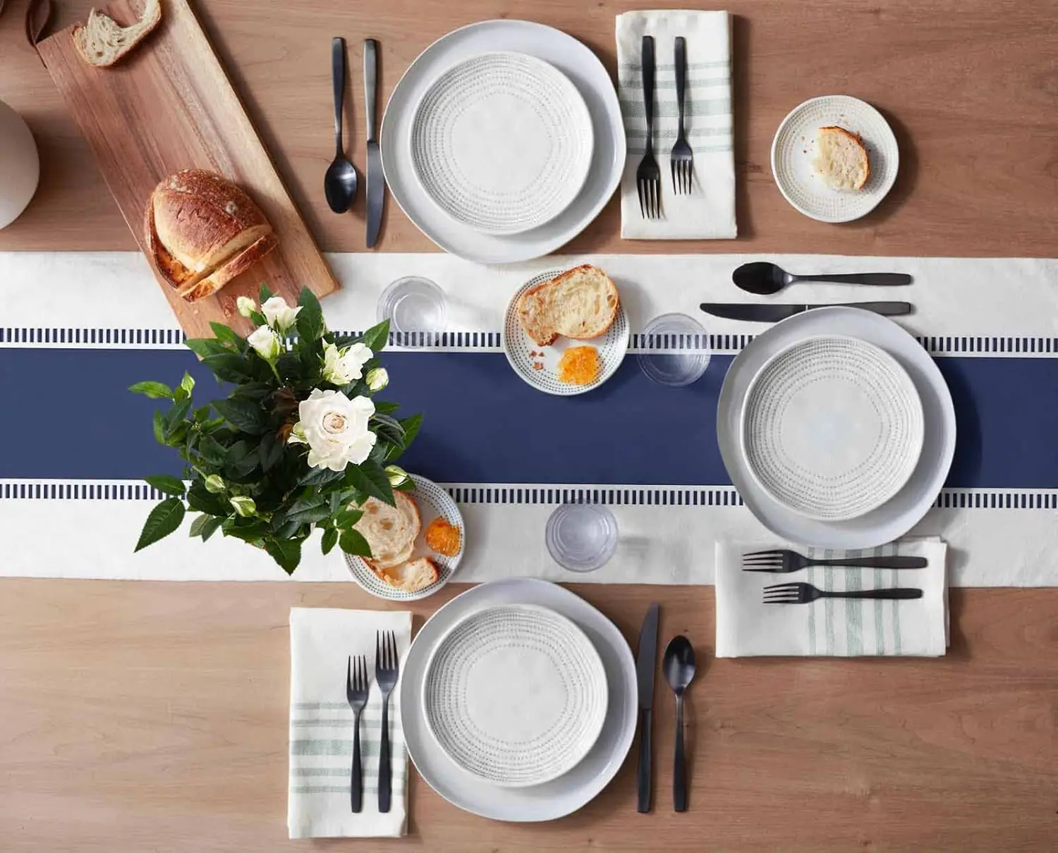 Granatowe paski Lniany bieżnik – Linen Table Runner recenzja i cena